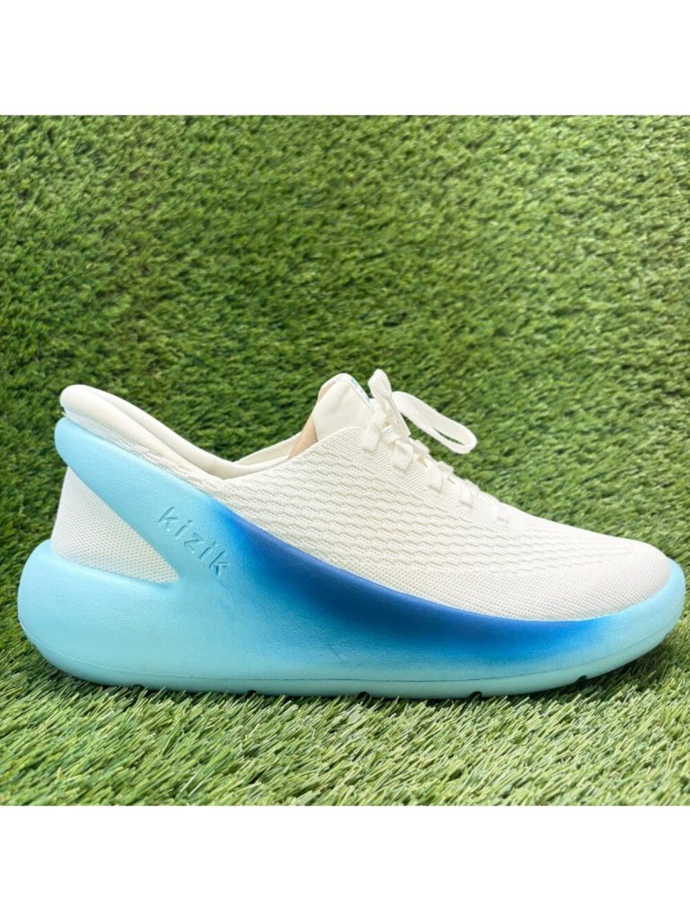 Kizik Roamer Mens Size 13 White Blue Athletic Walking Hand Free Shoes Sneakers